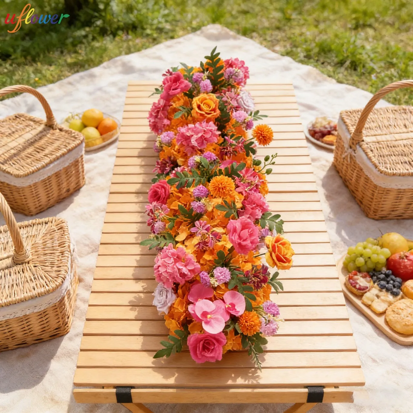 

Uflower 100cm Luxury Artificial Rose Flower Row Table Centerpiece DIY Wedding Backdrop Decoration Floral Arch Party Event Stage