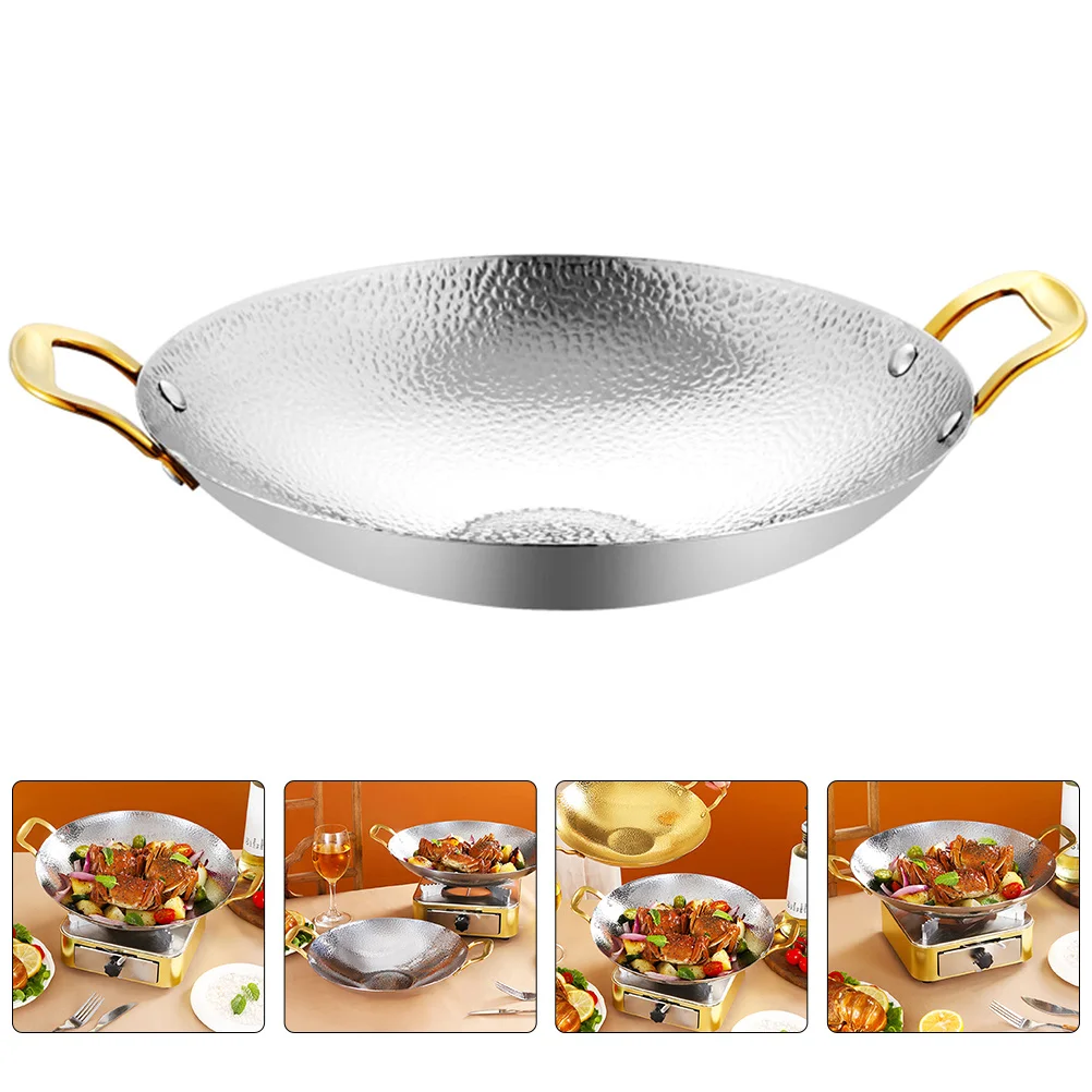 

Double Handle Hammered Dry Pot Stainless Steel Cooking Pan for Hot Pot and Seafood Korean Ramen Outdoor Stove Use Kitchen