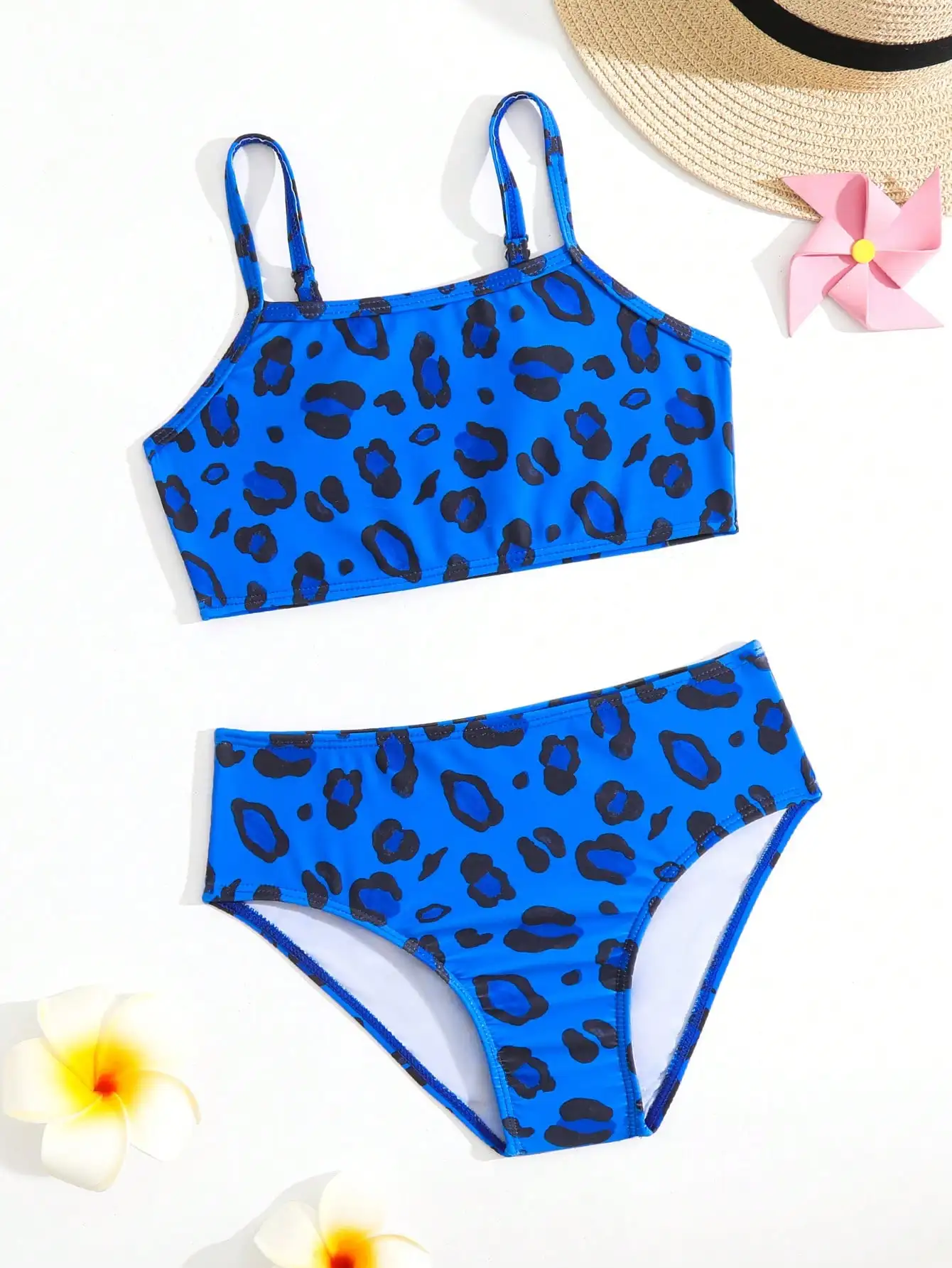Conjunto de Bikini con Estampado de Leopardo Azul, Traje de Baño para Playa de Verano