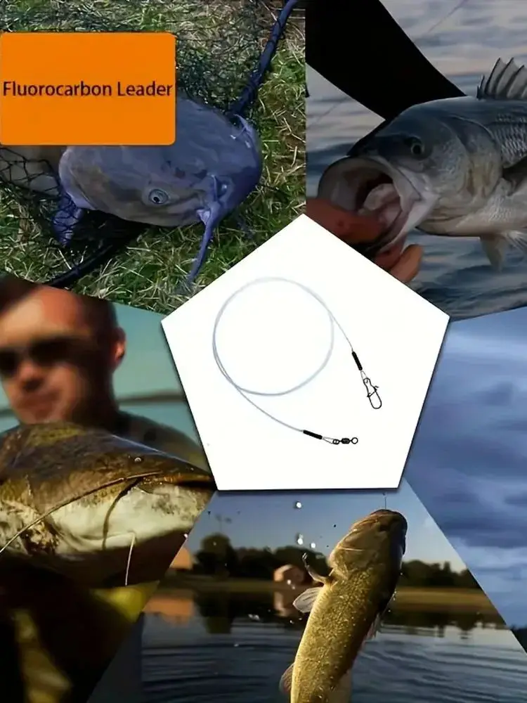 Ligne de Leader de pêche en fluorocarbone robuste, avec Clips pivotants, fil Anti-morsure à faible visibilité pour l'eau salée et l'eau douce, 10 pièces