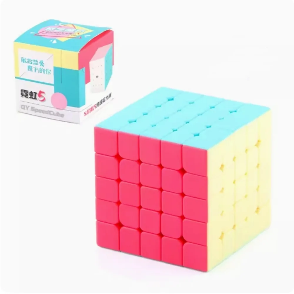 Qiyi kubus ajaib edisi Neon anak-anak, kubus cepat tanpa stiker 5x5x5, mainan Puzzle ajaib, hadiah untuk anak-anak