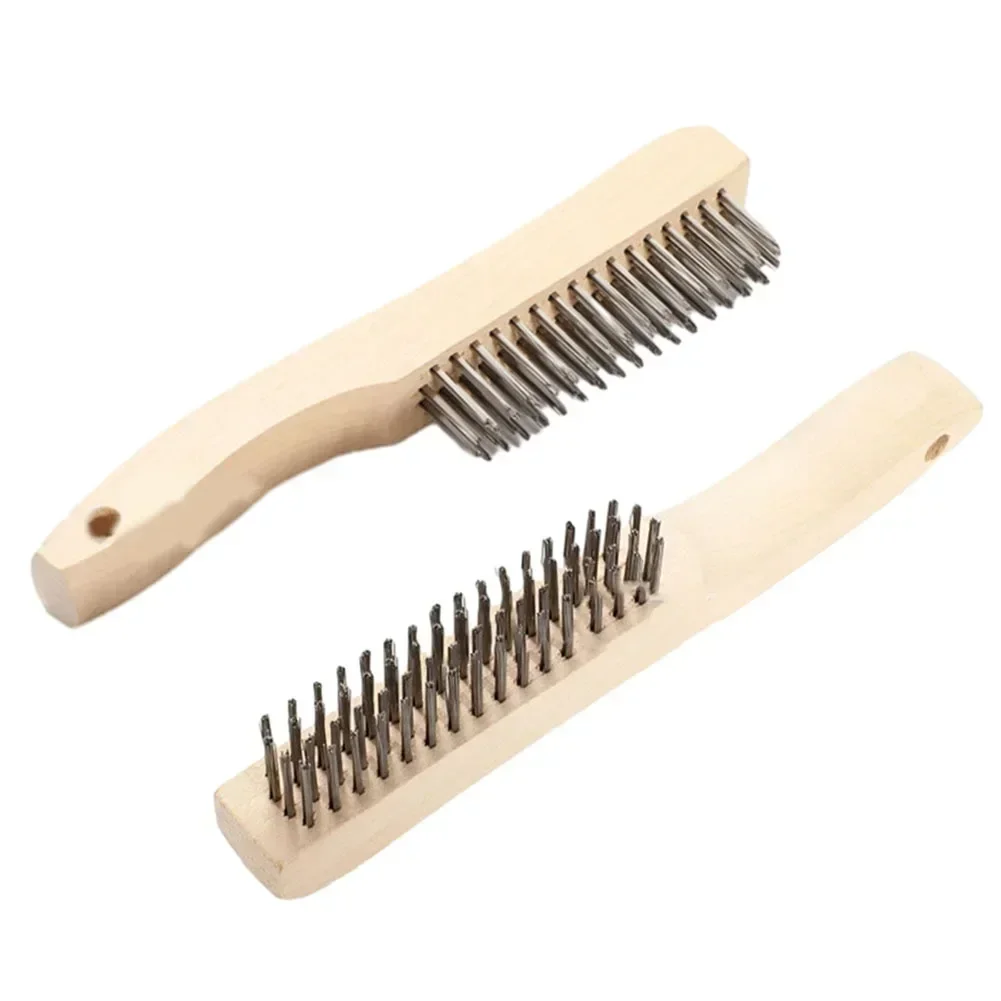 2pcs Wire Brushes Steel Wire Wood Handle Scratch Derusting Brush For Scales Rust Dirt Oil Stains Metal Cleaning Polishing Brush