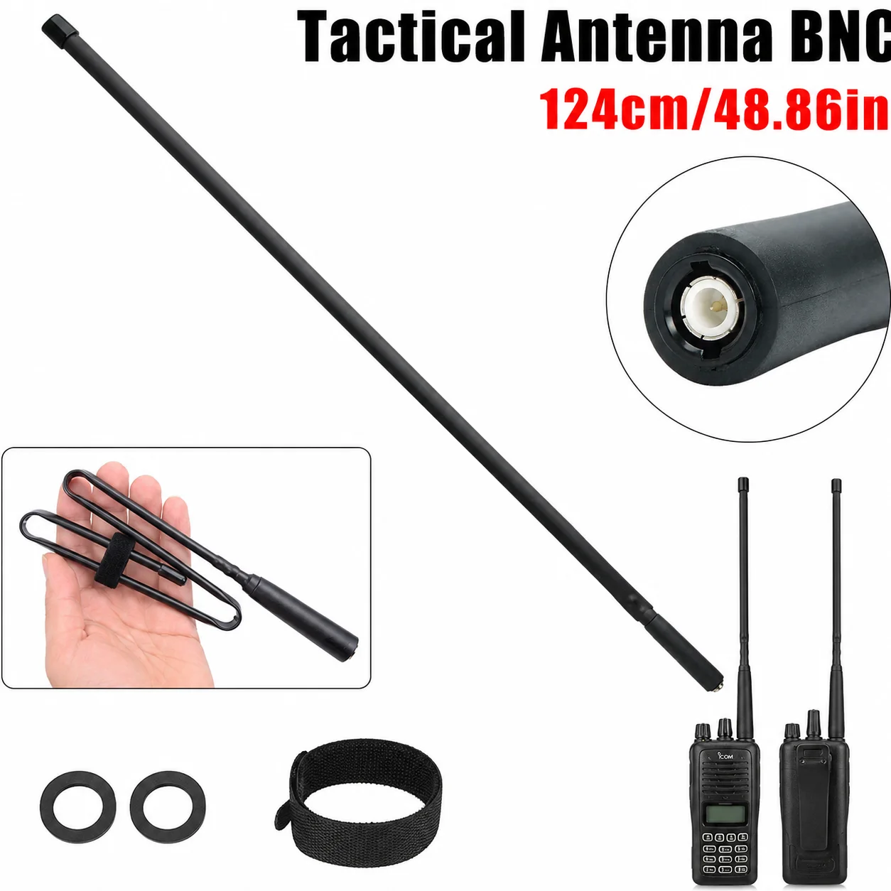124cm Foldable CS Tactical BNC Antenna VHF 136-174/245MHz Two Way Radio Antenna for ICOM IC-V8 V80 Kenwood TK100-TK320 Motorola