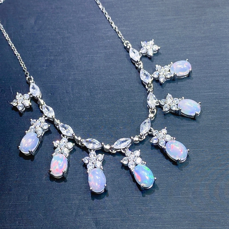 

Natural Opal Necklace, the only color-changing gem in the world, 925 Sterling silver, party and wedding scene