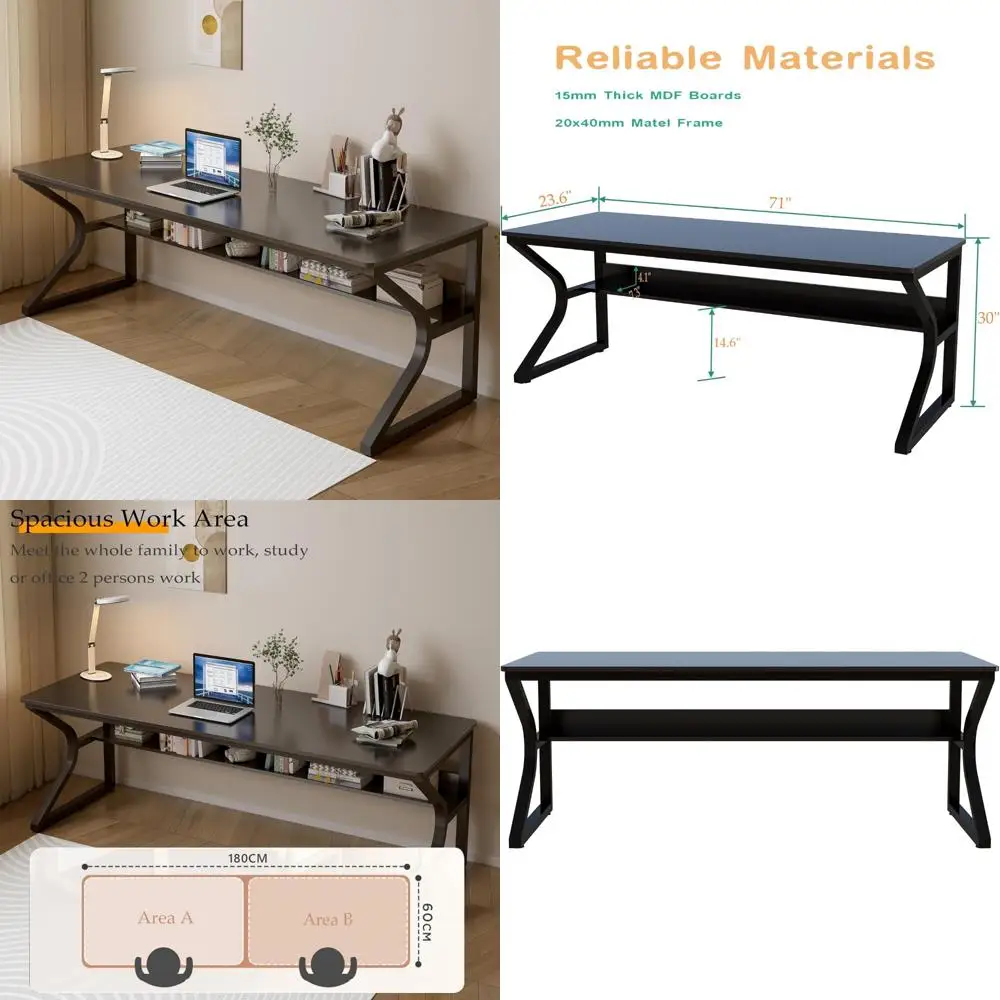 

Elegant Dual-Person Study Desk with Built-in Bookshelf, Contemporary Home Office Computer Workstation