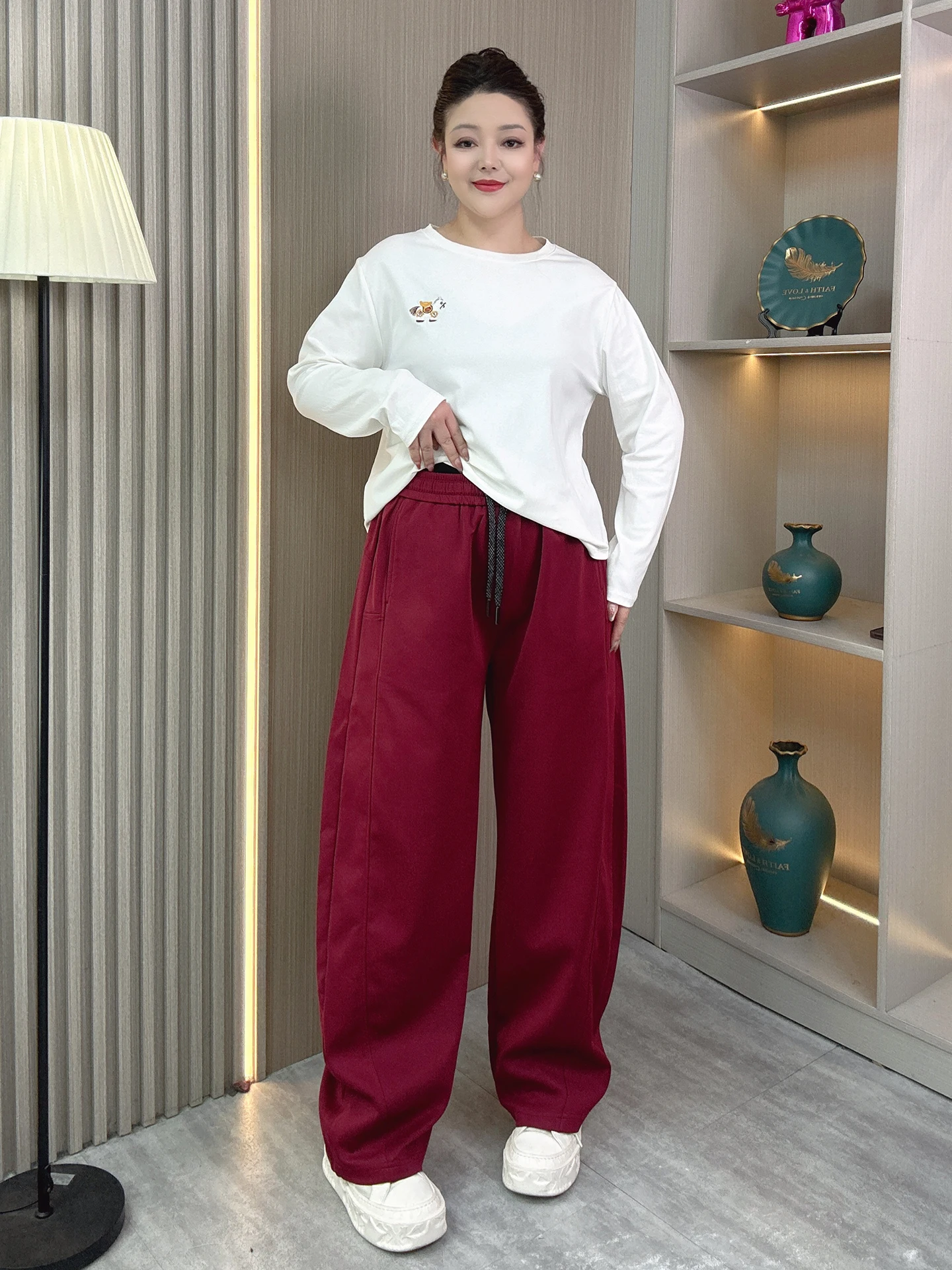 

Loose Casual High Waist Straight Leg Pants for plus Size Women Drawstring Elastic Waist Korean Style Spring New Wide Leg Pants