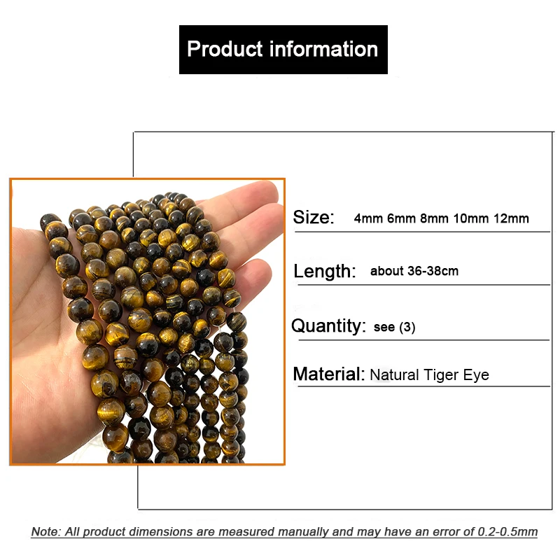 Natural Stone Tiger Eye Beads Loose Round Spacer Gem For Jewelry Making DIY Bracelet Earrings Handmade Accessories 4-12MM 15\'\'