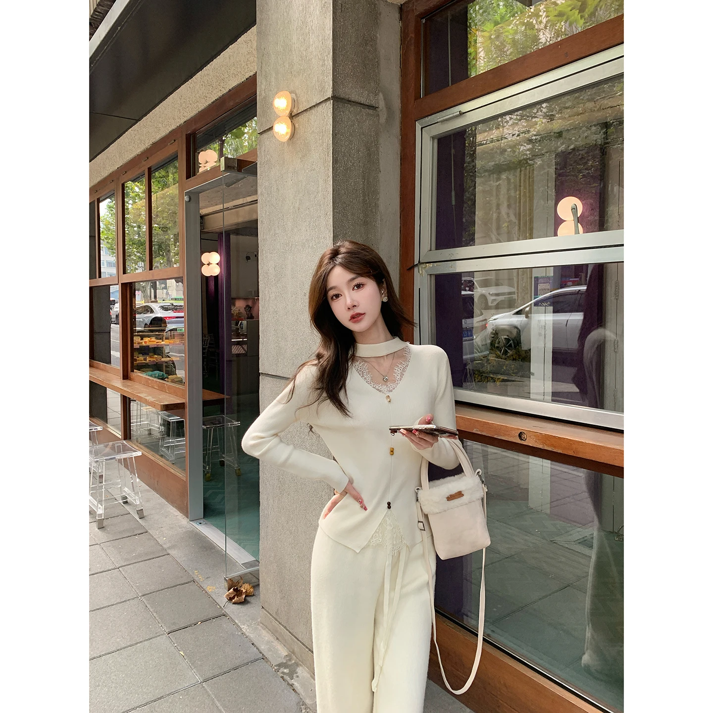 

Chen Dayu красивый кружевной вязаный базовый топ с v-образным вырезом, женский осенне-зимний супер красивый темпераментный топ для внутренней одежды