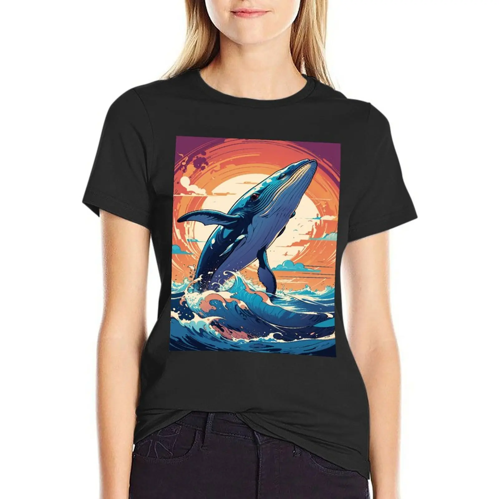 

Blue Whale - Oceanic Elegance Art T-Shirt oversized korean fashion white t-shirt dress for Women sexy