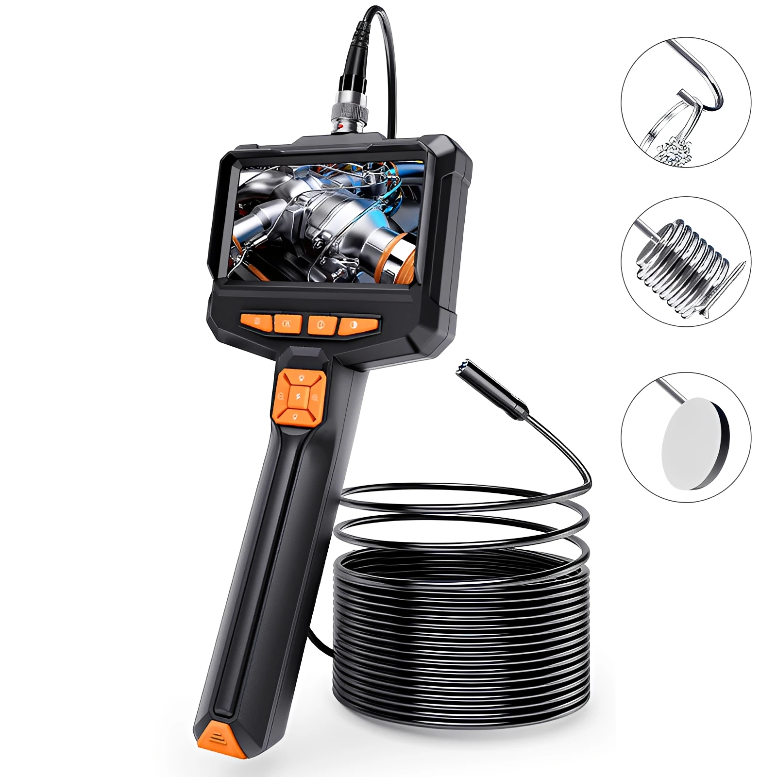 

Endoscope Camera with Light 4.3" IPS Screen 1080P HD 8 LED Lights IP67 Waterproof 16.4FT Semi-Rigid Cord for Automotive Sewer