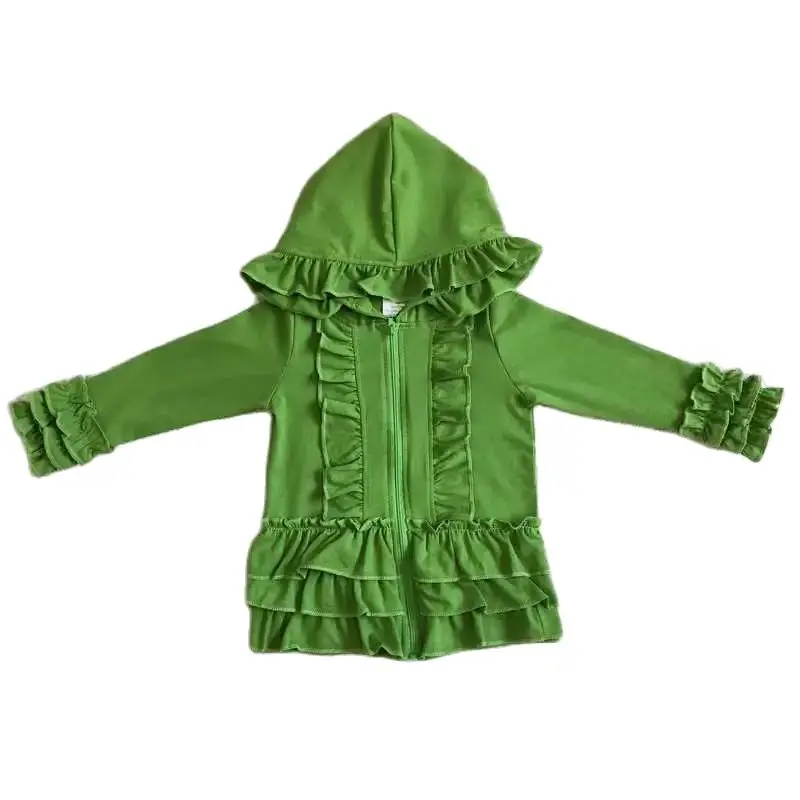 GT0017 Fashionable And Good-Looking  Girls Clothes Long Sleeve Top Green Hood Zipper Print With  Children Clothes