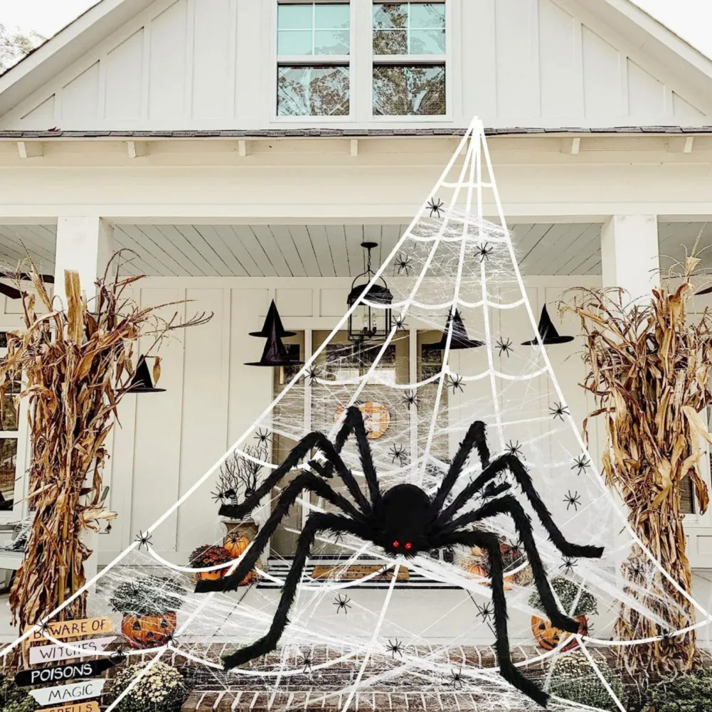 90/150/200cm Halloween Decorations Artificial Spider Web Super Stretch Cobwebs Fake Spiders Scary Party Decor Horror House Props