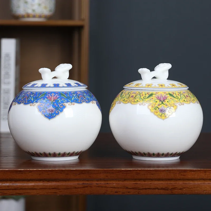 

European-style White Porcelain Tea Pot Household Sealed Storage Jar Candy Food Box Large-capacity Portable Ceramic Art Decor