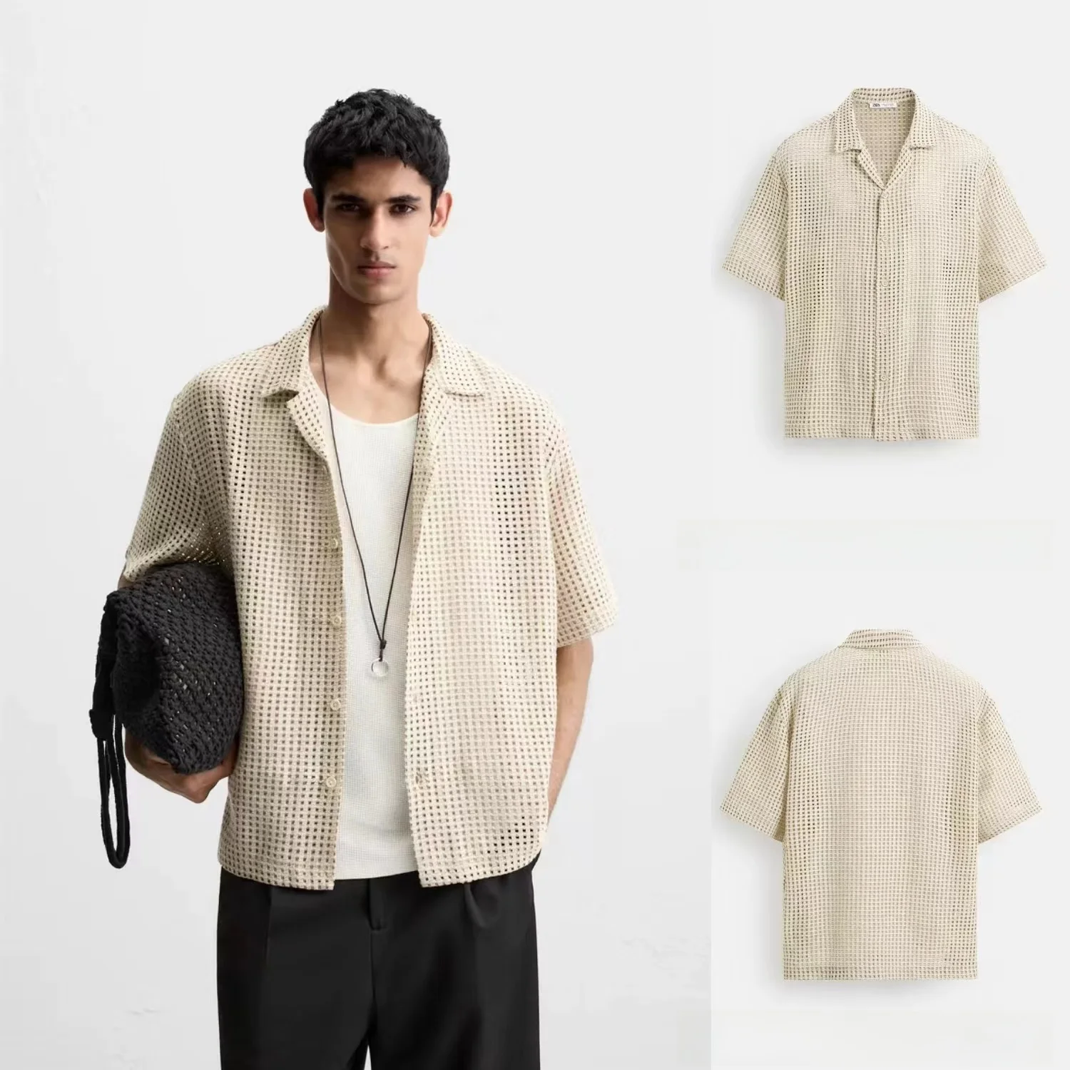 

Faionable Loose ort Sve Hollow Texture Embroidery irt Men's Summer New Arrival Breathable Regular Fit Button down