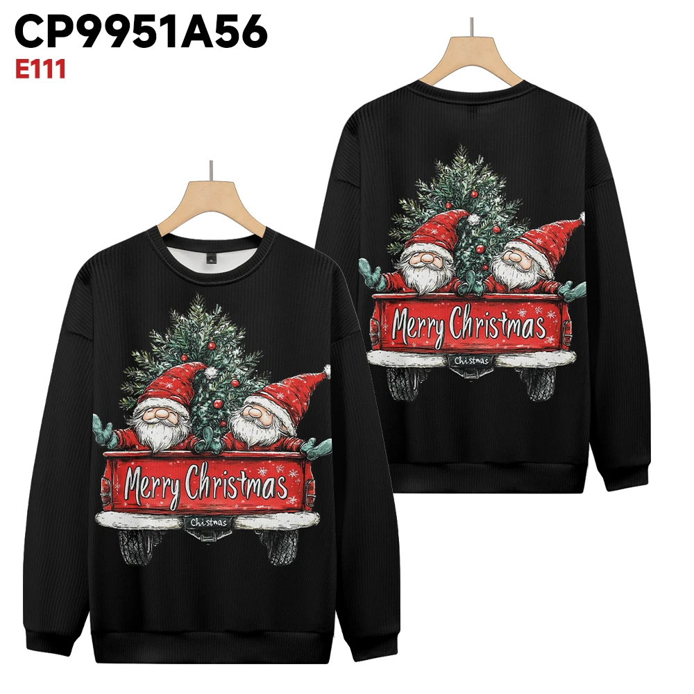 Men's and women's autumn/winter Christmas car printed long sleeved hooded men's and women's winter street wear