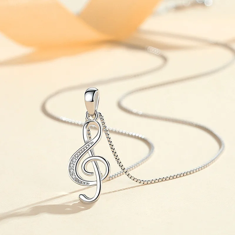 New Elegant Fashion 925 Sterling Silver Rhythm Note Choker Pendant Necklaces For Women Lady Jewelry LN090