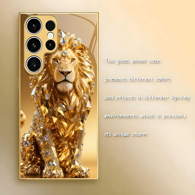 Luksusowe etui na telefon z motywem złotego lwa i diamentowym wzorem, odpowiednie dla Samsung Galaxy S26/S25/S25 Plus/S25 Ultra/S24 Plus/S24. — zdjęcie produktu 4