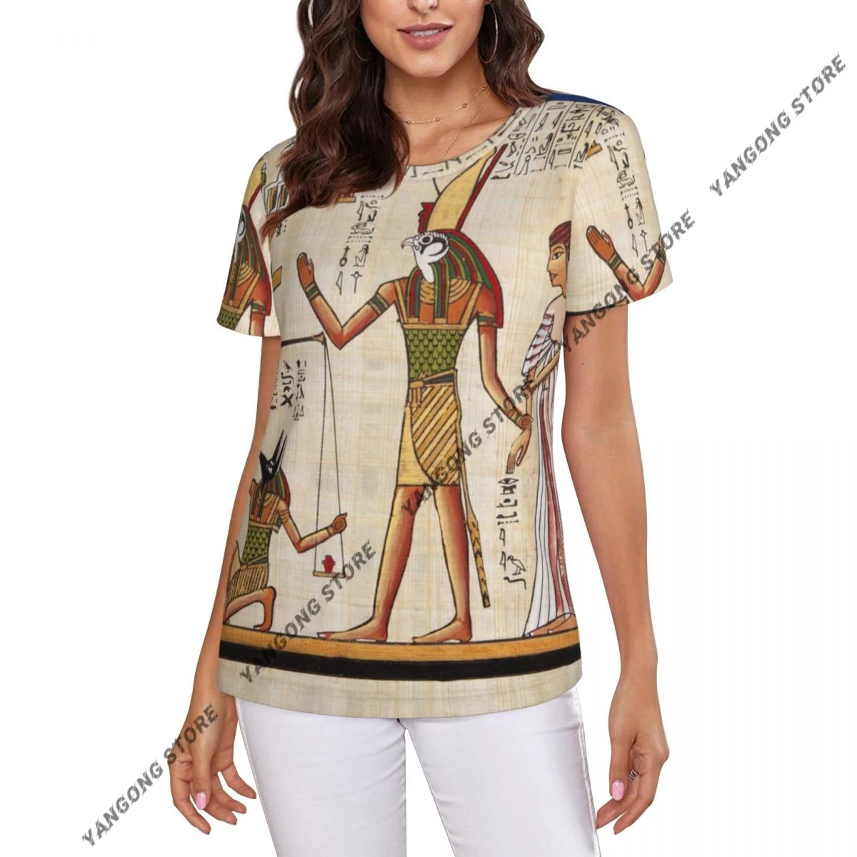 Casual Summer Woman Skinny Fit T-shirt Tight Short-Sleeve O-neck Tee Basic Antique Egyptian Papyrus And Hieroglyph T Shirt