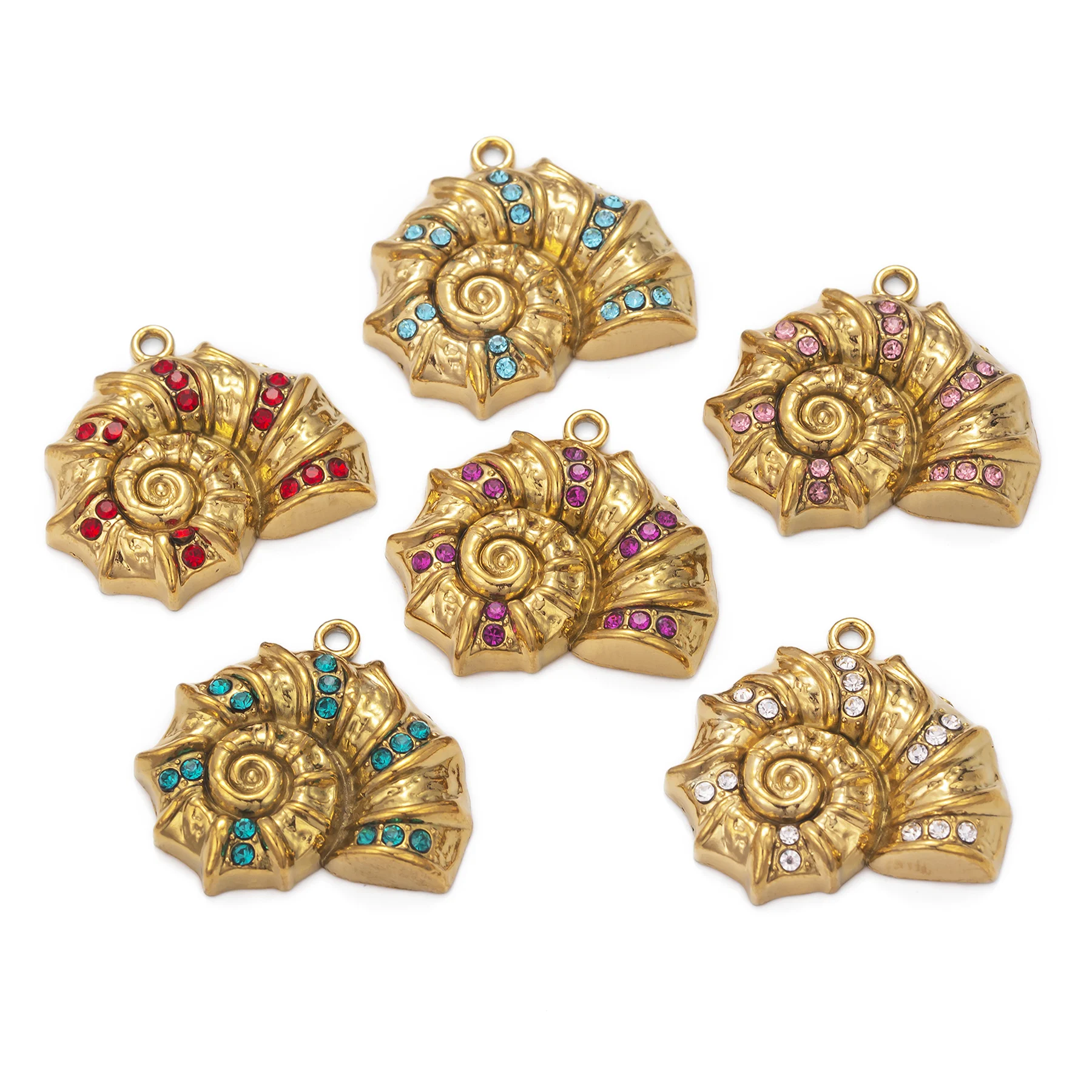 5pcs Stainless Steel Conch Shell Charms Shining Rhinestone Pendant for DIY Earrings Necklace Bracelet Jewelry Making Accessories