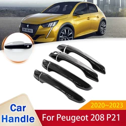 4x for Peugeot 208 MK2 P21 2020 2021 2022 2023 Gloss Black Chrome Carbon Fiber Door Handle Cover Stickers Catch Car Accessories