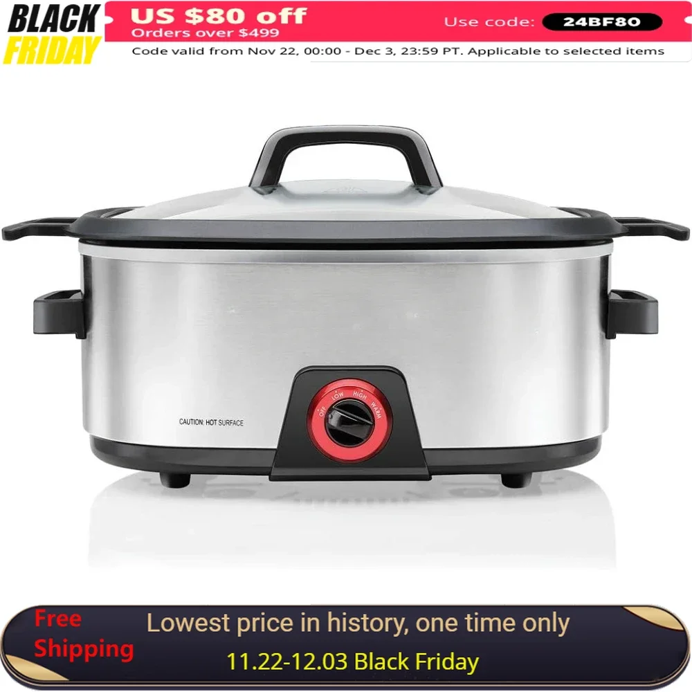 

6-Quart Slow Cooker, Stovetop & Oven-Safe Removable Insert, Nonstick & Dishwasher-Safe Interior, Slow Cookers