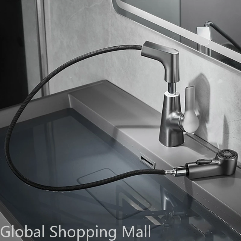 Bathroom Faucet for Sink with Pull Out Sprayer Easy to Clean Sink Corner