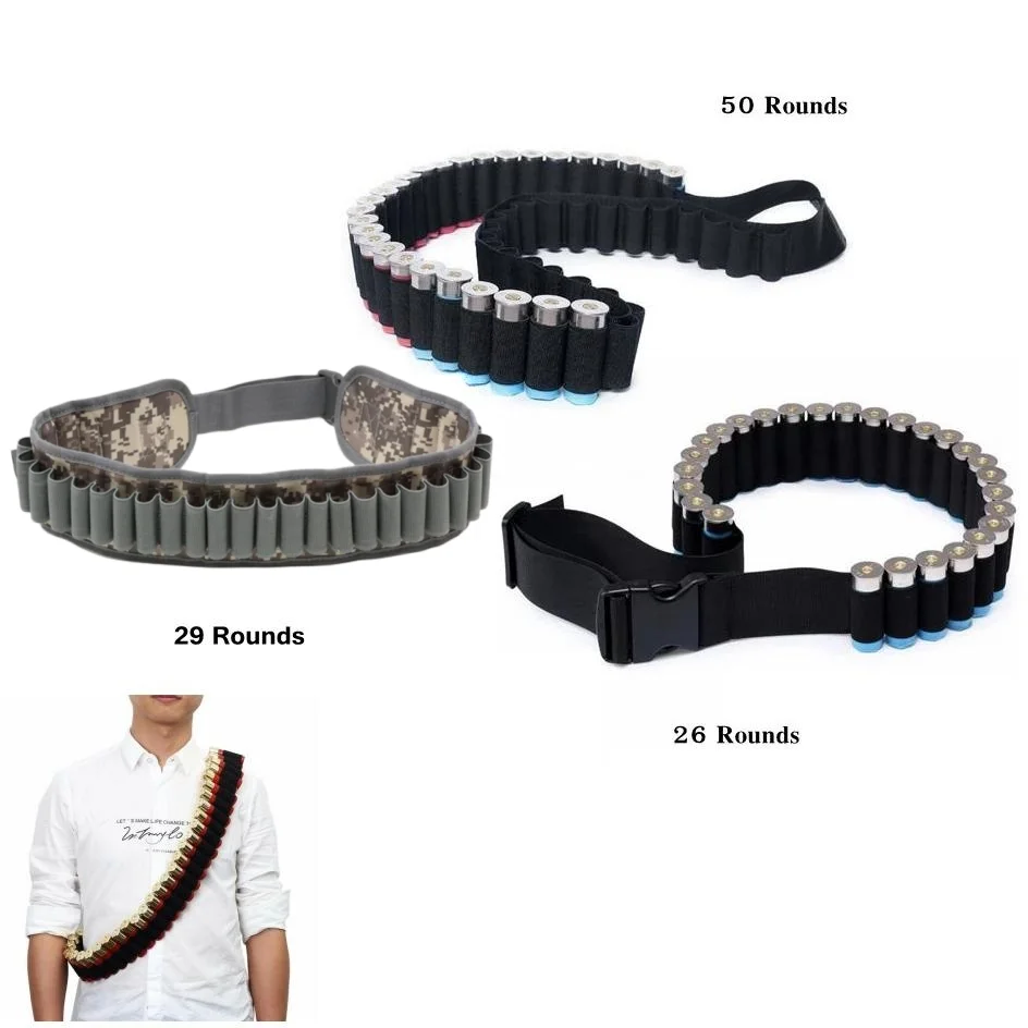 Tactical 27/50/30 Rounds Bandolier Belt 12 Gauge Cartridge Pouch Airsoft Shotgun Shell Ammo Shoulder Waist Belt Holder Hunting