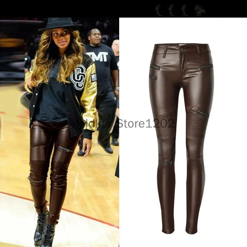

XT8Women's Faux Leather Skinny Jeans Stretch Pants for Office Nightclub Brown Comfort Elastic Fashion PantsXT6@!