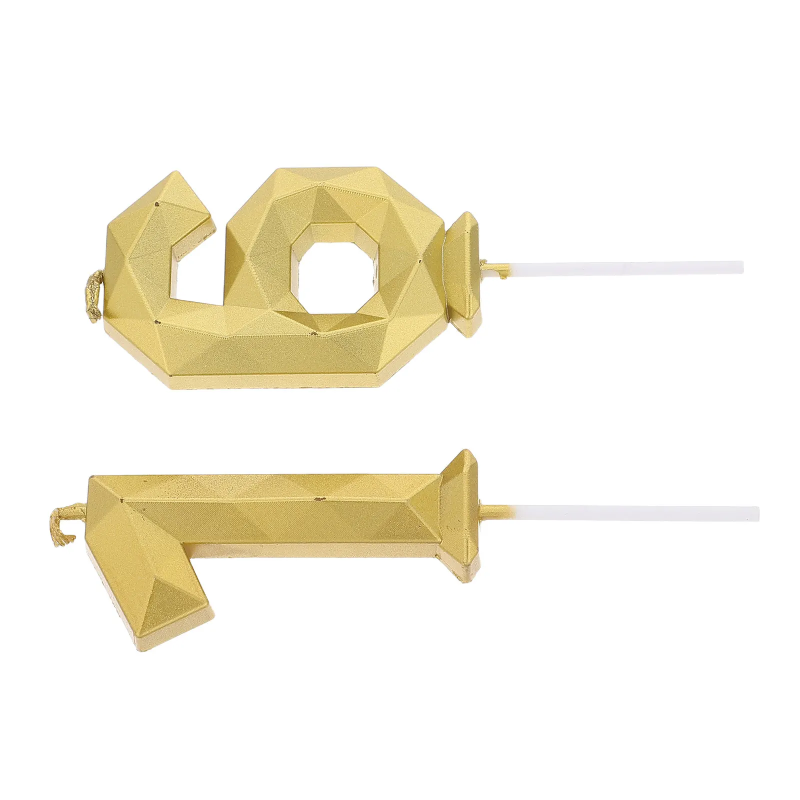 2Pcs 3D Number Birthday Candles Gold Faceted Digit Cake Topper Party Wedding Anniversary Decoration Supplies for Cake