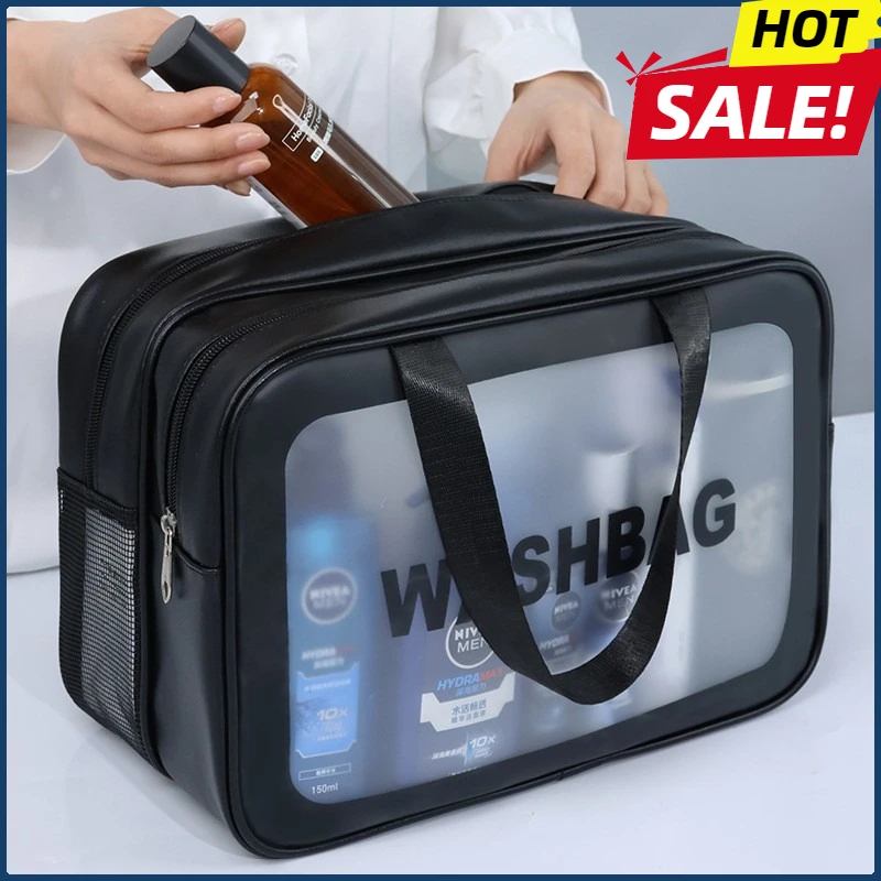 Trocken-Nass-Trennung, doppelte transparente PU-Make-up-Tasche, tragbare Waschtasche, Kosmetik-Aufbewahrungstasche, Reise-Fitness, Schwimmen, Essentials