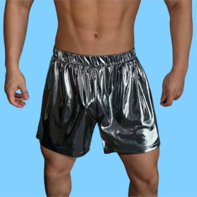 Men's Stage Performance Party Club Shorts Shiny Retro Sports Casual Bodybuilding Pants Glossy Loose Comfortable Soft Clothing