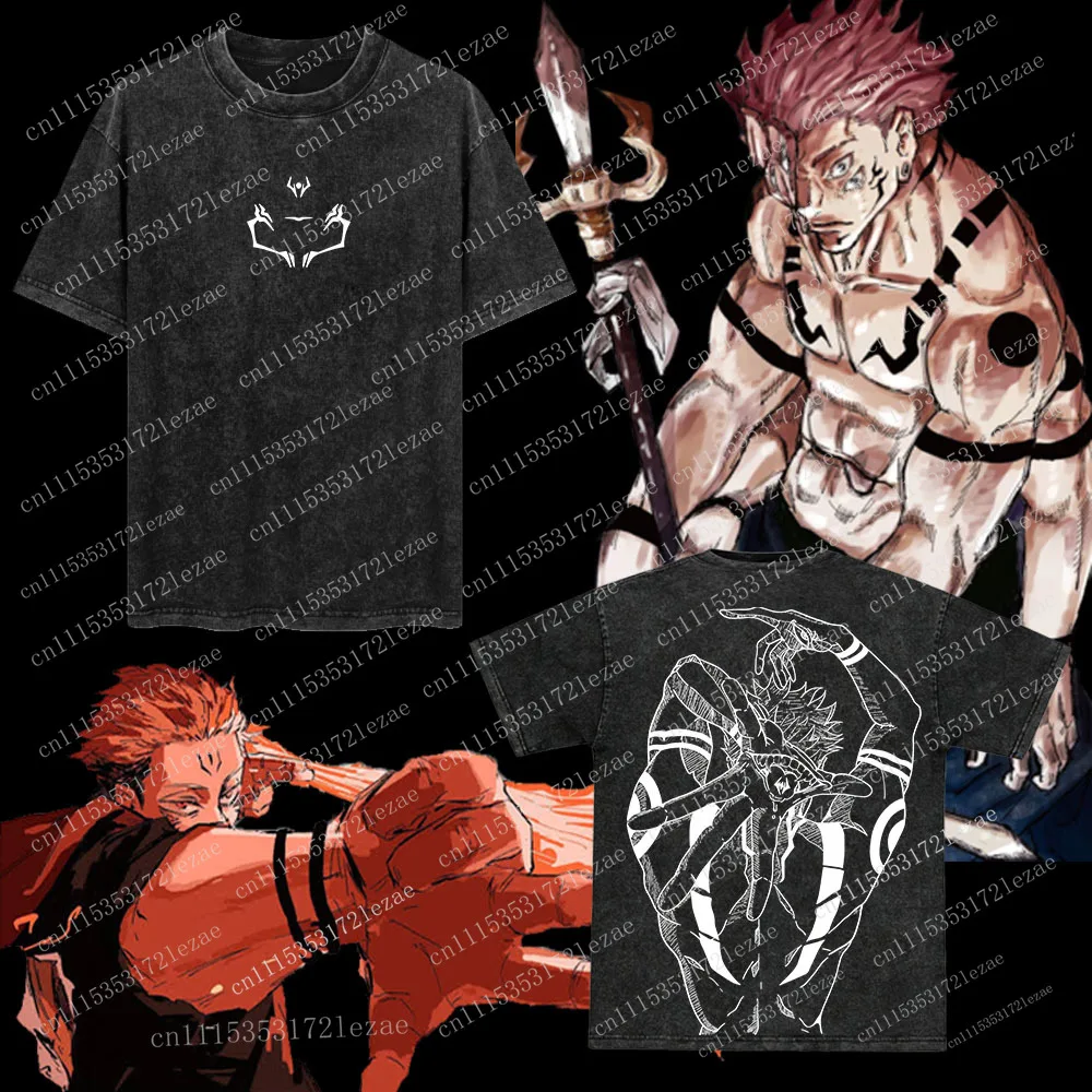Retro Limited Edition Ryomen Sukuna Signed Anime Double-sided Print Washed Loose Fit T-shirt Unisex