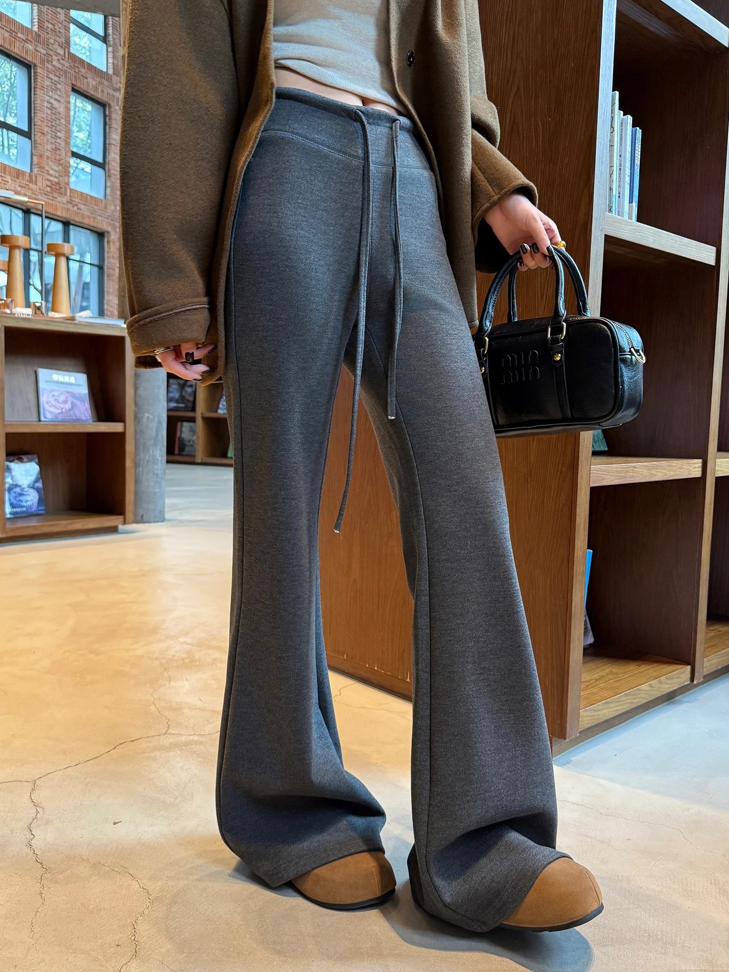 

Широкие брюки из шерсти для женщин, с высокой талией, облегающие, для йоги, спортивные, с зауженными штанинами, повседневные, на осень-зиму, с подкладкой