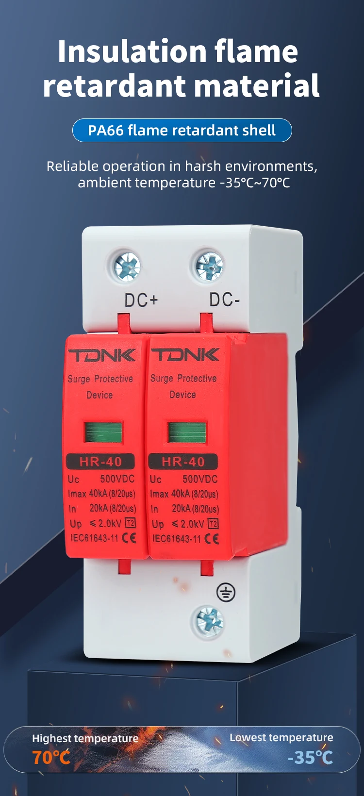 Überspannungsschutzgerät der TDNK DC2P-Serie 500 V 600 V 800 V 1000 V für den Blitzschutz des Photovoltaik-Solarsystems – Detail 3