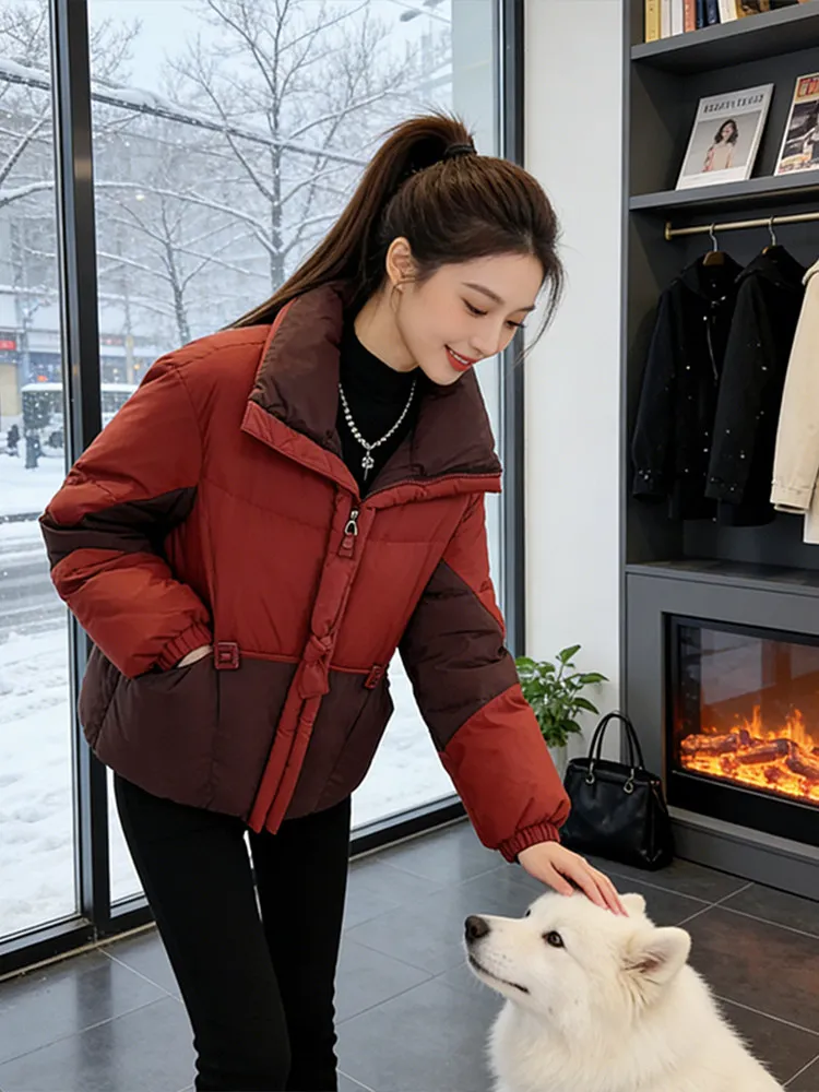 

Новая женская зимняя куртка-пуховик 2026 года, красная, новогодняя коллекция, высококачественная, уникальная, свободного кроя, в корейском стиле, удлиненная