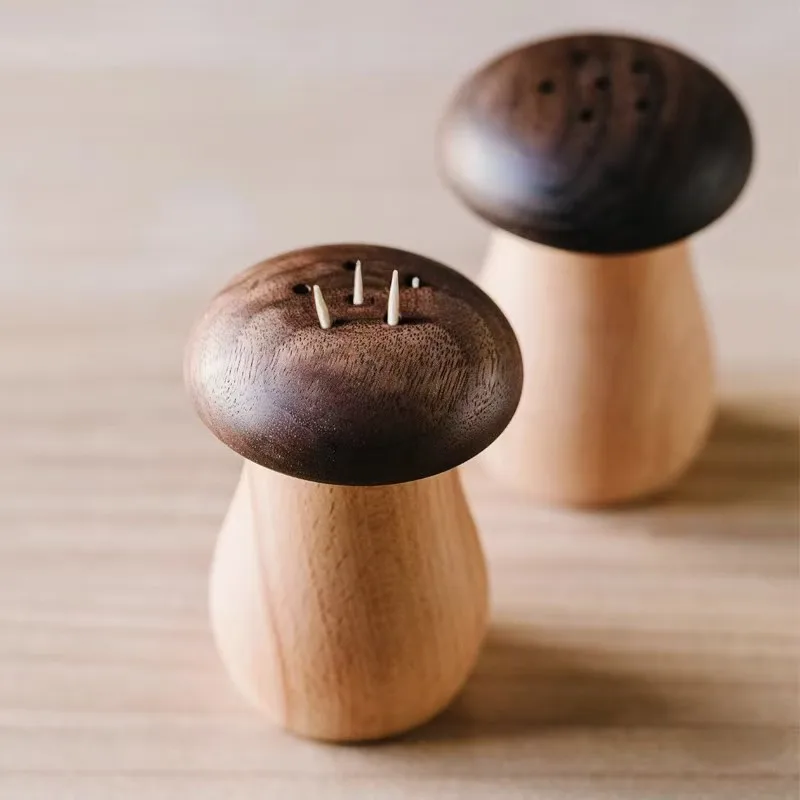 Black walnut mushroom personalized toothpick box, Chinese restaurant creative toothpick tube, solid wood homestay toothpick can