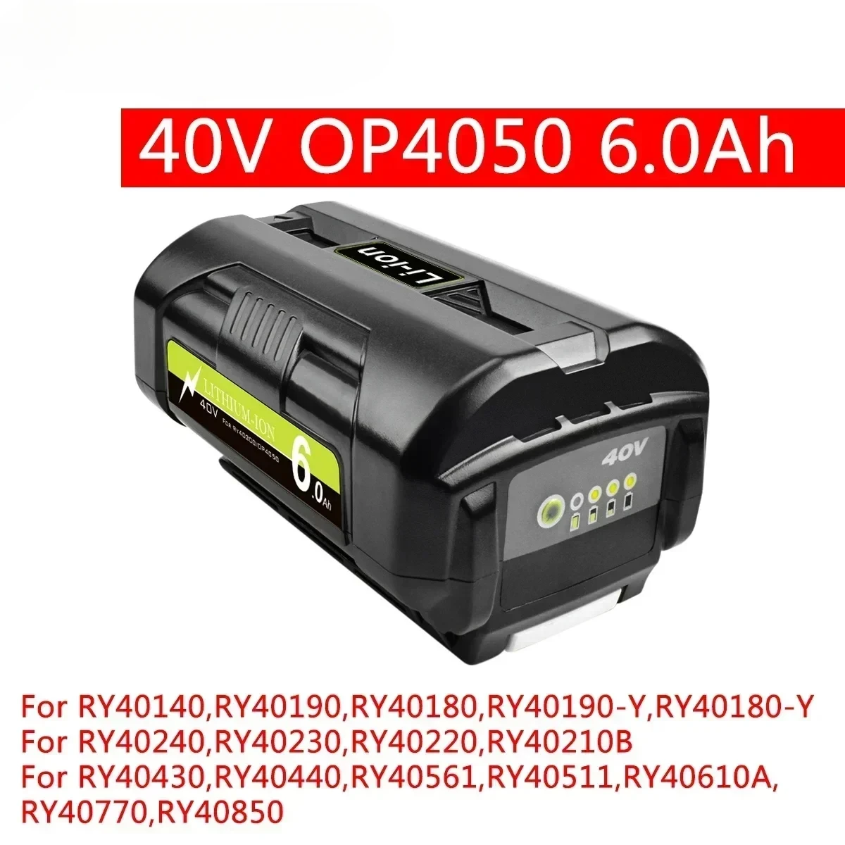 For Ryobi 6.0Ah 40V Li-Ion Rechargeable Battery For Ryobi RY40502 RY40200 40V Cordless Power Tools Battery OP4050 OP4026 OP40401