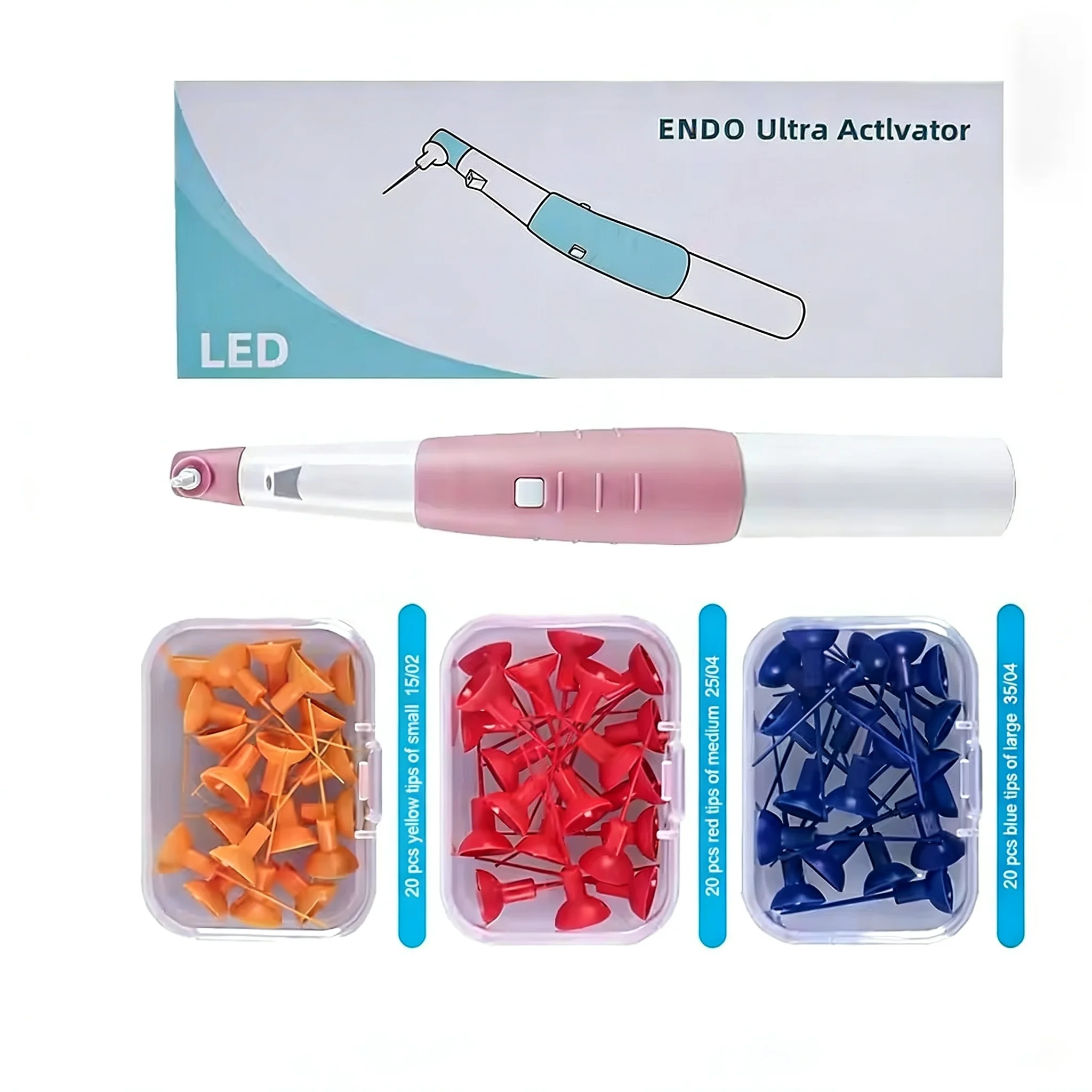 Dental LED Endo Activator Dentist Endo Ultrasonic Irrigator Root Canal Vibration Cleaning Dentistry Tool with 60Pcs Tip