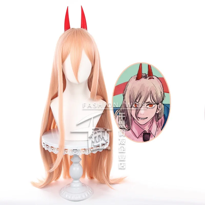 Anime Chainsaw Man Makima Power Cosplay Wig Long Orange Pink Heat Resistant Synthetic Hair for Halloween Party Role Play