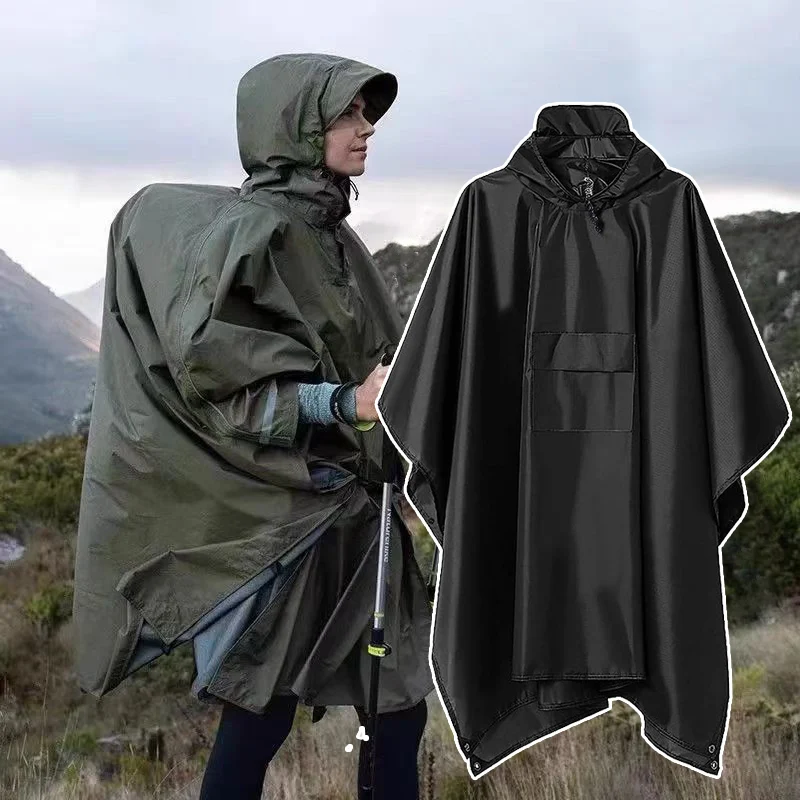 

3 In 1 Outdoor Military Raincoat Hooded Sleeve Waterproof Rain Poncho Motorcycle Rain Cover Camping Hiking Travel Rainwear Tent