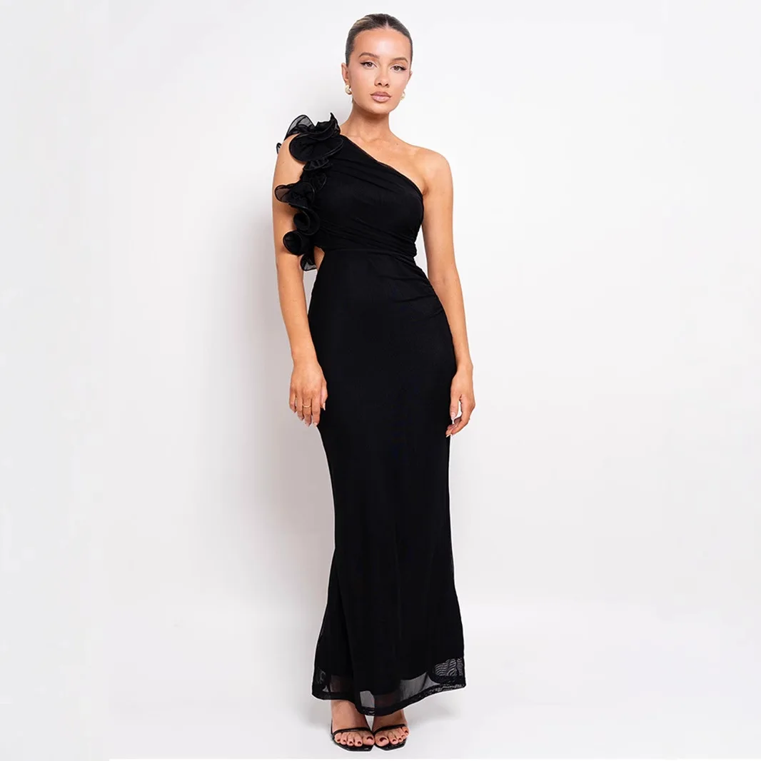 

2026 European and American women's pure color casual sexy off shoulder slim fit sleeveless dress