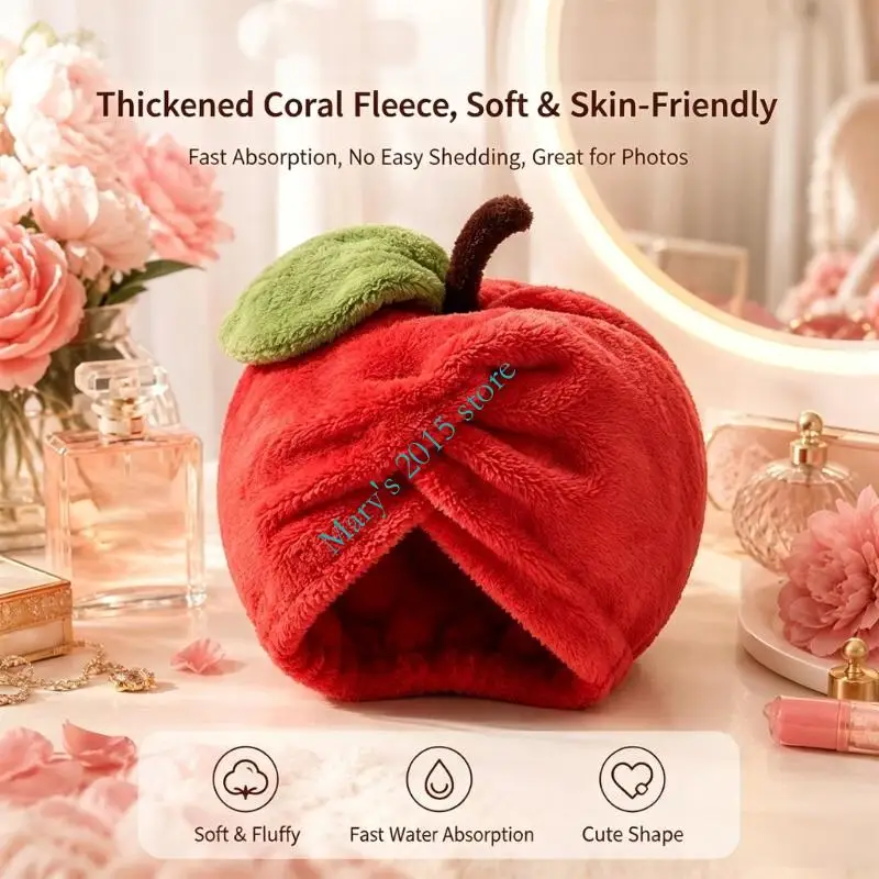 Hair Drying Towel Cap, Microfiber Coral Fleece Hair Wrap with Fruit Design for Wet Hair After Shower Bath, Daily Skincare