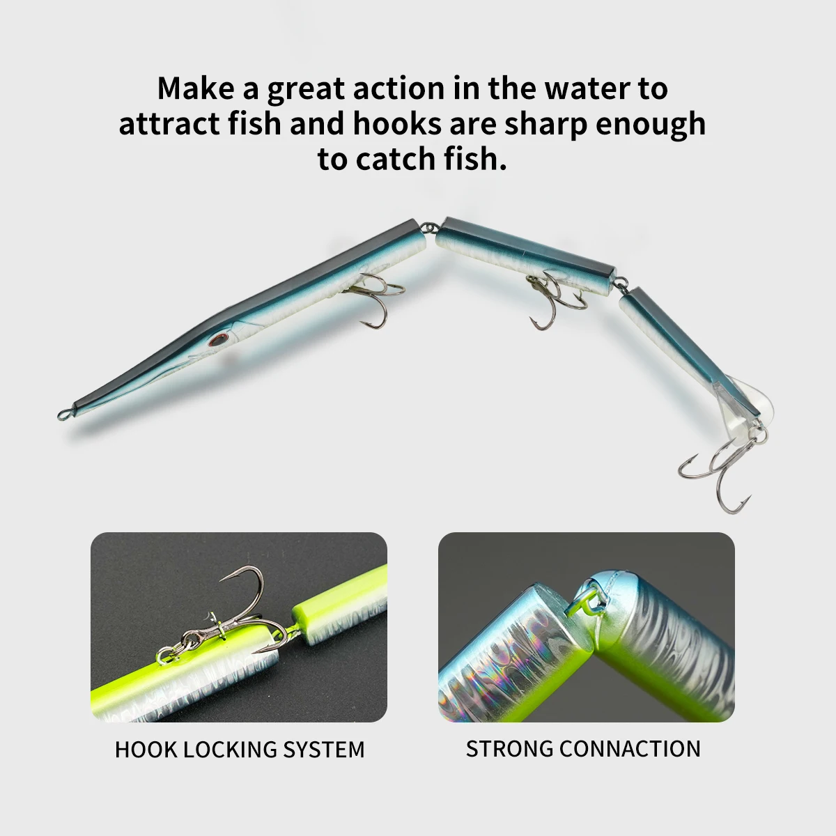 Señuelo lápiz hundimiento swimbait multiarticulado anzuelos triples - imagen 5