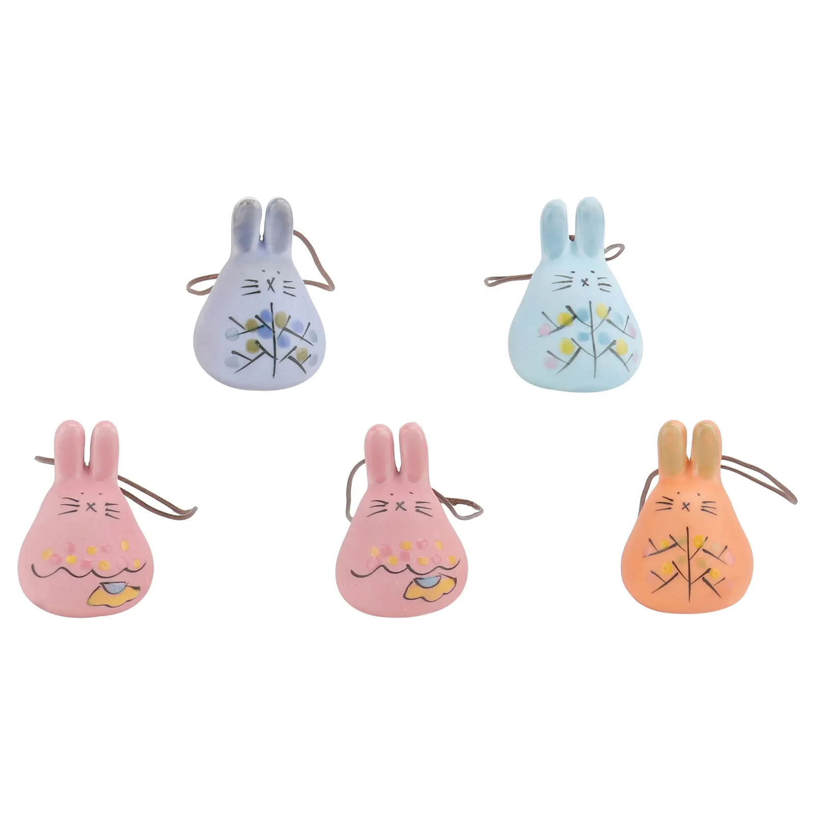 

5Pcs Easter Ceramic Rabbit Shape Wind Chime Handmade Home Decor Hanging Wind Bell Party Pendant Garden Decoration Ornament