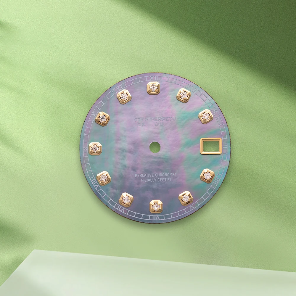 28,5 mm S Logo NH35 Diamanti Madreperla Quadrante Nessuna lancette Misura Movimento NH36 Nessun orologio luminoso Accessori per la modifica