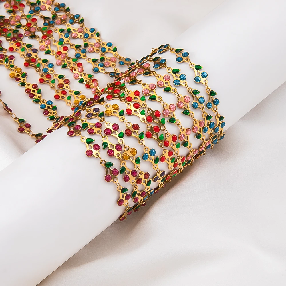 

0.5/1meter Colorful Stainless Steel Beaded Chain Cute Enamel Cherry Sweet Chains Diy Jewelry Making Supplies Necklace Wholesale