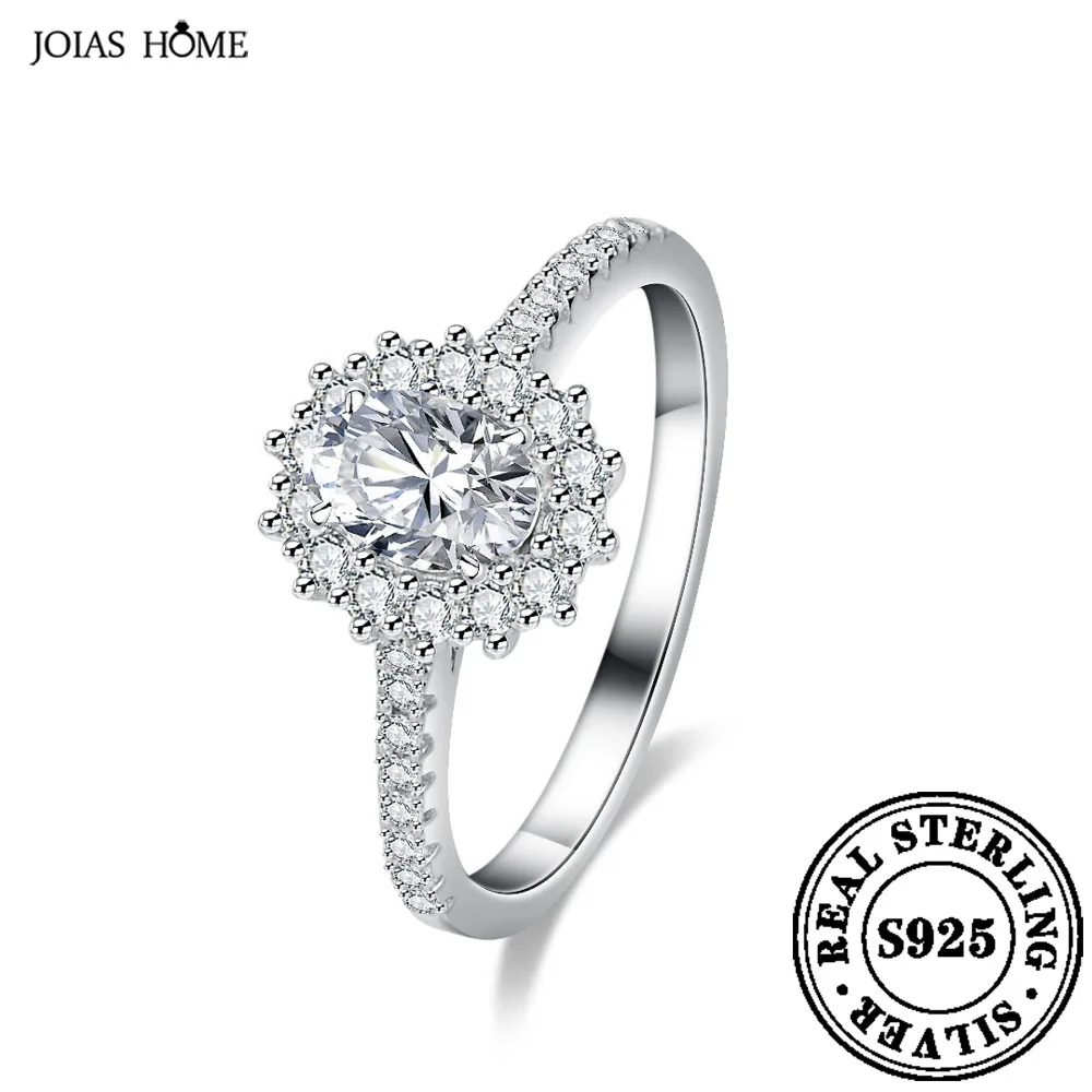 

JOIAS HOME D Color Alien Moissanite Ring Female S925 Sterling Silver 1 Carat Egg Shaped Pigeon Egg Moissanite Ring Wedding Ring