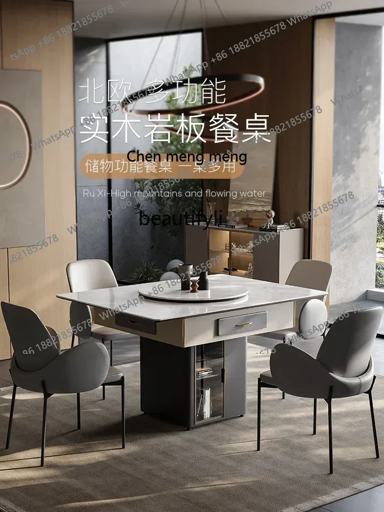 X A Solid Wood Mahjong Table Stone Plate Long Table Dining Table Dual-Use Electric Household Automatic Mahjong Machine