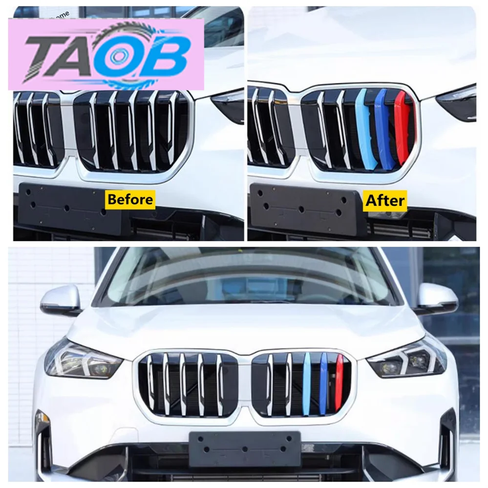 Car Front Grille Stripes Covers Grid Strips Clips Trim Cover Fit For BMW X1 U11 2023 2024 2025 Decoration Stickers Accessories