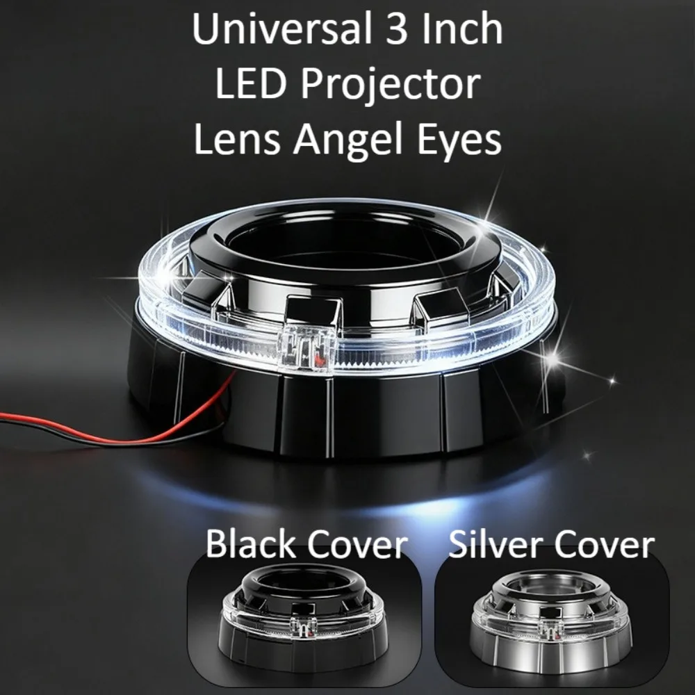 

For Universal 3 Inch LED Projector Lens Angel Eyes Bi Xenon Headlight High Low Beam Cover Bright Durable Upgrade Lighting Kit